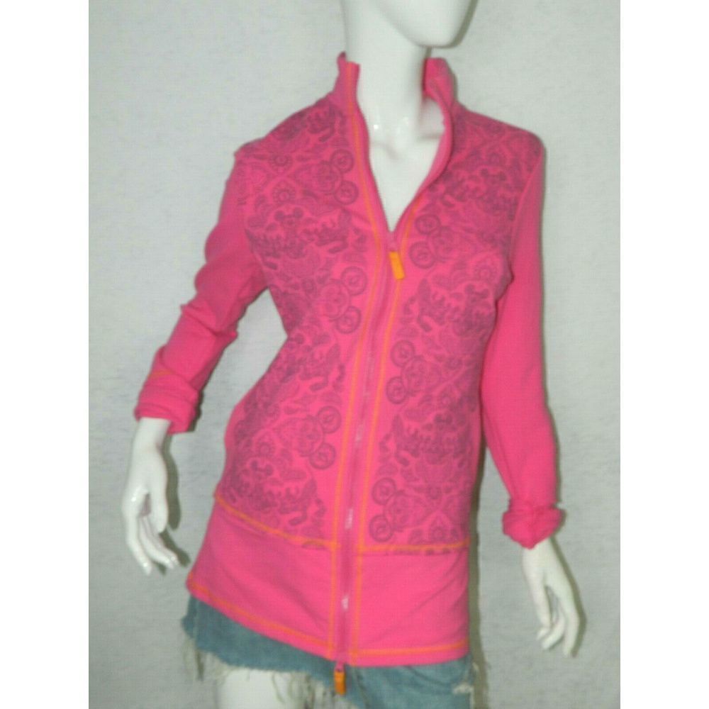 Disney Parks Pink Zip Hoodie XS Tattoo Embroidery Mickey Y2K Ed Hardy‎ Style